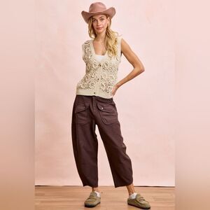 BiBi Women's Washed Terry Lounge Pants with Pockets & Jogger Style Brown